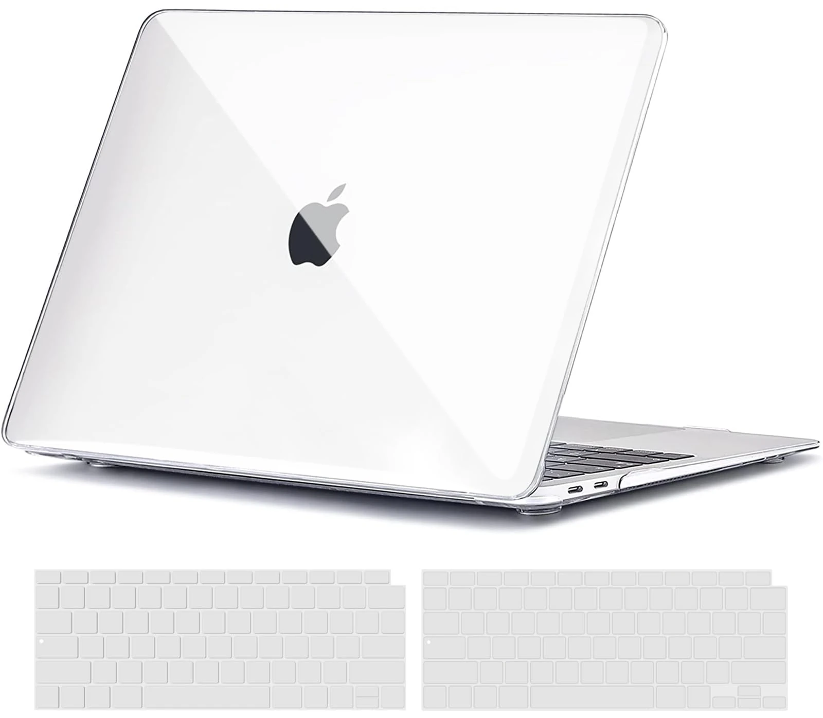 TECOOL Case compatible with MacBook Air M1 & MacBook Air 13 inch Retina 2020 2019 2018 (A2337 A2179 A1932), Plastic Snap On Hard Shell Cover & UK EU Keyboard Protector, Crystal Clear (Glossy)