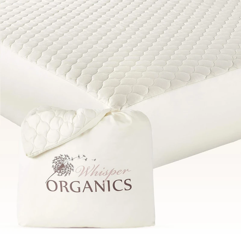 100% Cotton Organic Mattress Pad - Breathable & Cooling Mattress Protector Queen Size - Premium 300GSM Quilted and Noiseless Machine Washable Organic Mattress Protector (Ivory, Queen)