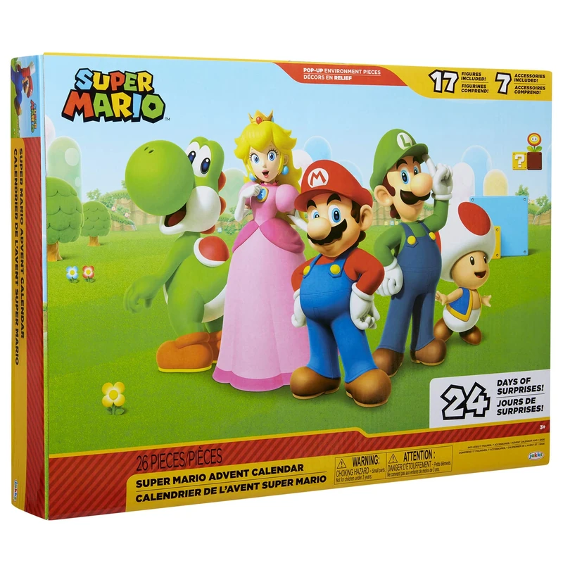 Nintendo Super Mario Advent Calendar Holiday by JAKKS Pacific, 24 Days of Surprises with Mystery Characters and Accessories! Approx. 3.8cm Scale Figures, Great Gift For Kids and Collectors