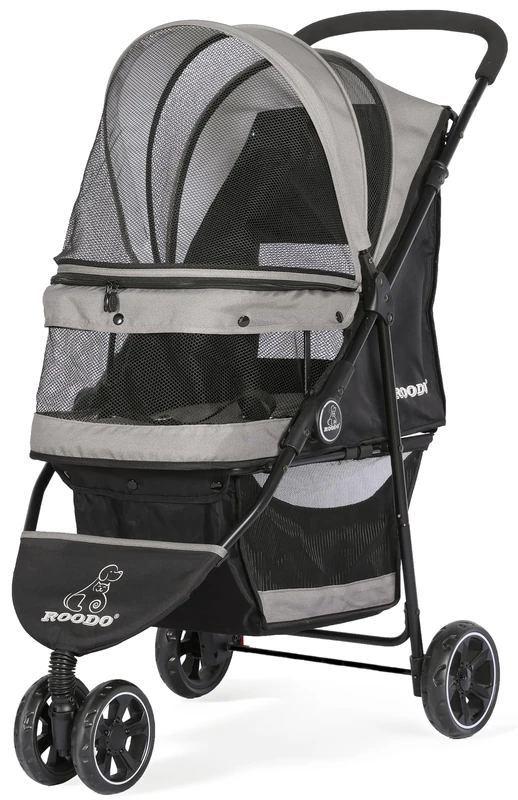 ROODO Escort 3 Wheel Dog Cat Pet Stroller for Small/Medium Dogs Cats Best Lightweight Foldable Portable Compact Jogger All Terrain Travel Pet Gear System Puppy Doggie Bunny Kitty Stroller(Grey)