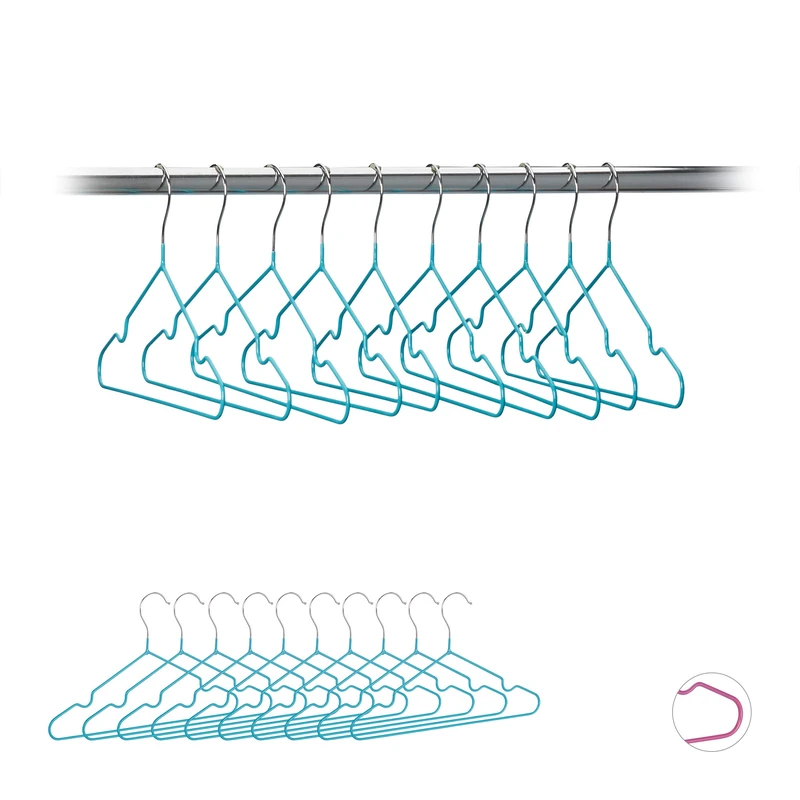 Relaxdays Children’s Coat Hangers Set of 20, Compact Wire Holders, PVC-Coating, 30 cm, Turquoise