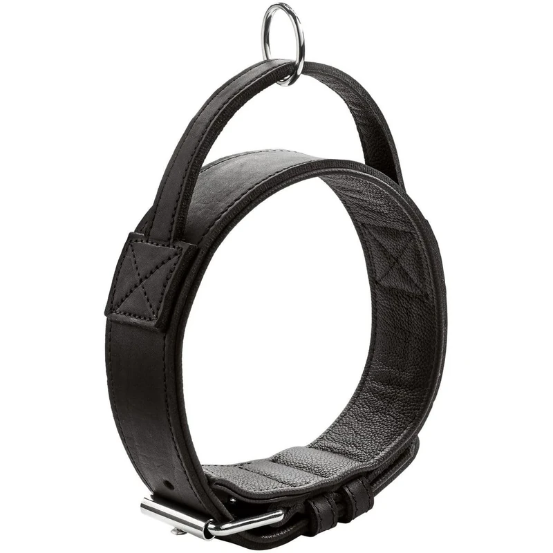 HUNTER Training collar with handle Larvik, 55 67012 Soft genuine cow leather, black/black