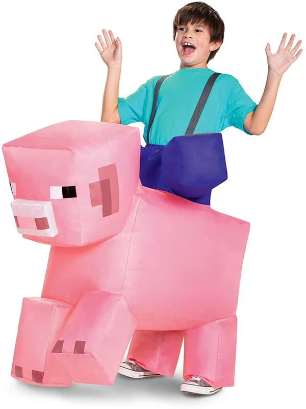 DISGUISE 116899 Pig Ride-on Inflatable Costume for Kids, One Size Minecraft, Solid, Multicolored, 7-8 Years