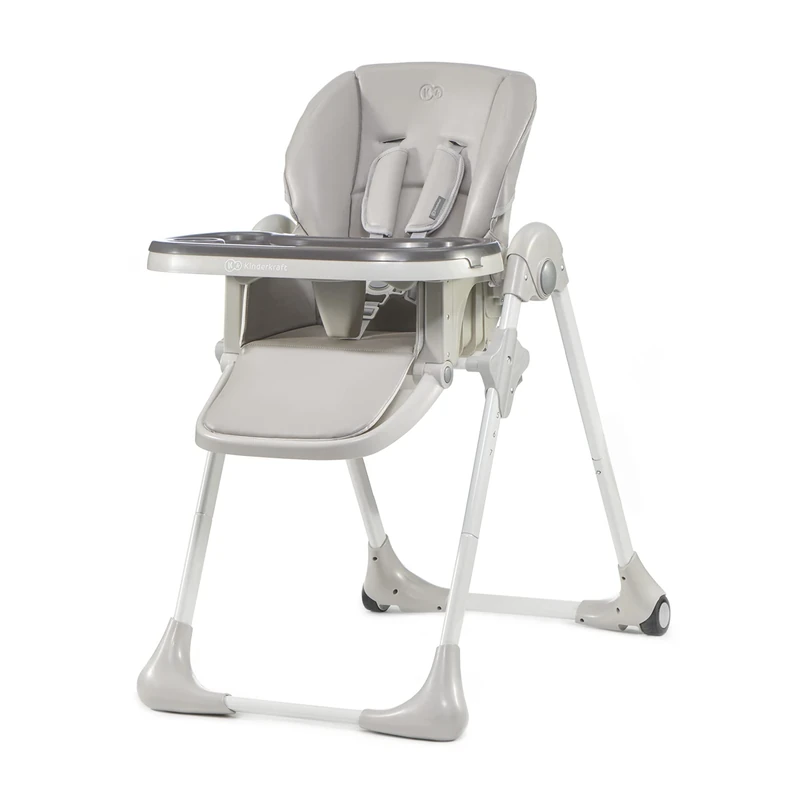 Kinderkraft Yummy, Highchair, Baby Chair, Ergonomic, Comfortable, Reclining, Foldable, with Ajustable Height, Footrest, Detachable Double Tray, for Toddler, from 6 Month to 3 Years, Gray