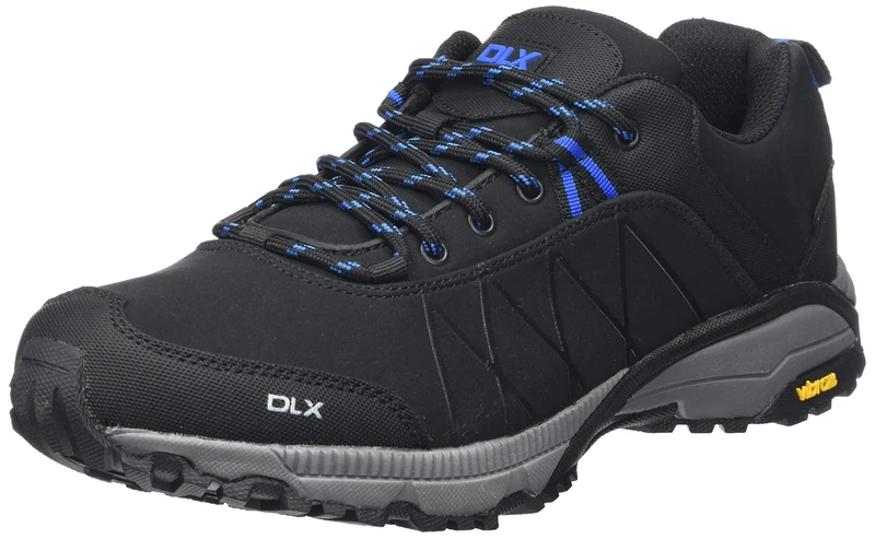 DLX Mens Waterproof Walking Shoes - Ankle Supportive Cushioned Collar, Lightweight Low-Cut Softshell, Breathable Membrane, Steel Shank,Protective and Durable Toe Guard Blk
