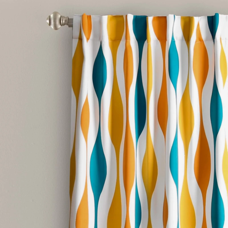 Lush Decor Mid Century Geo Room Darkening Window Curtain Panel Pair, 84 in x 52, Turquoise & Orange
