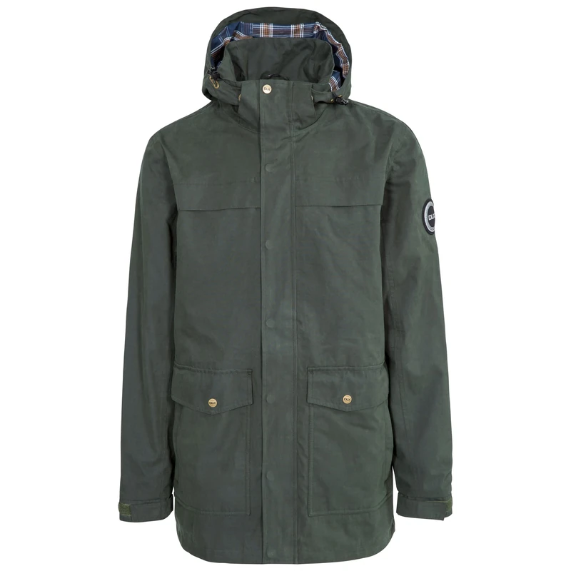 Tredt|#Trespass Men Rowland Waterproof Jacket with Removable Hood - Olive, M