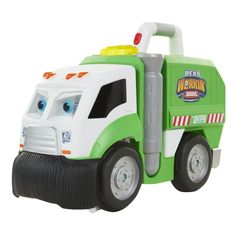 Jakks Pacific Real Workin' Buddies Mr Dusty, Motorised Trash Truck that Really Cleans, Picks Up Small Toys, Helps Kids Clean, Toy Car for Kids, Working Lights and Sounds, Includes Batteries
