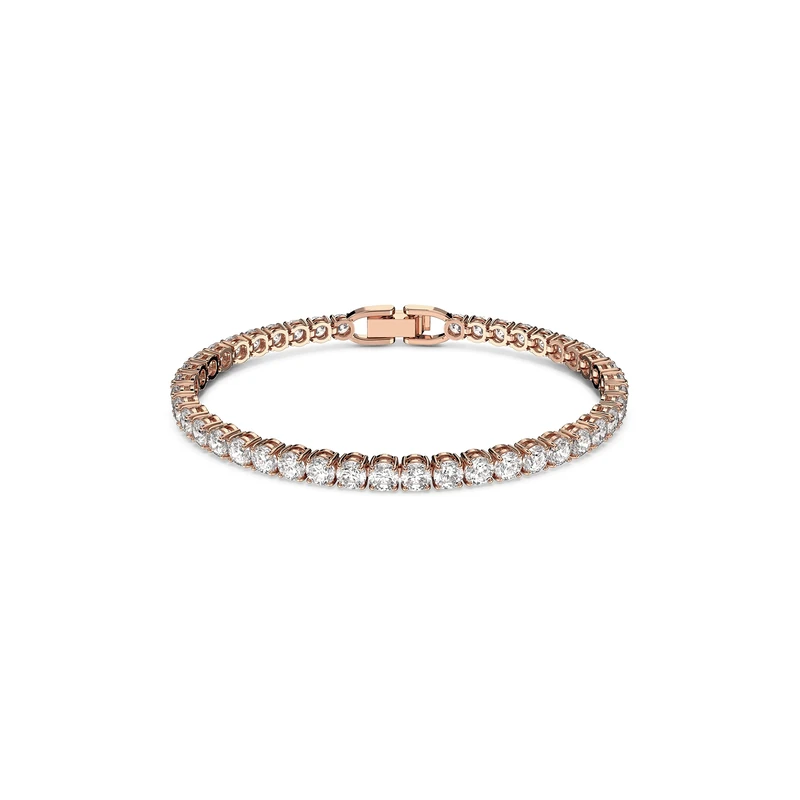 Swarovski Tennis Deluxe bracelet, Round cut crystals, White, Rose-gold tone plated