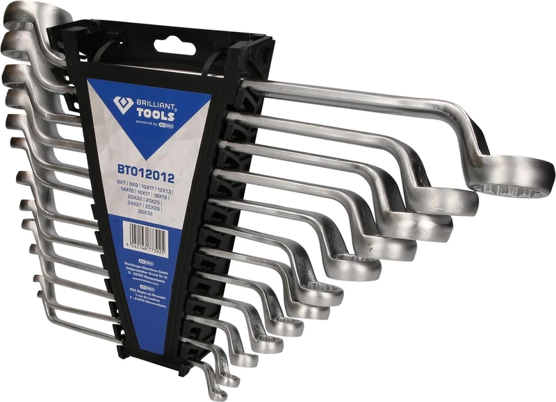 BRILLIANT TOOLS BT012012 Double Ring Spanner Set Offset 12 Pieces [Powered by KS Tools]
