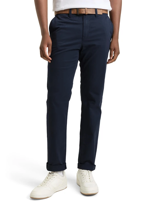TOM TAILOR Denim Men's Chino Trousers with Belt 1008253, 10668 - Sky Captain Blue, 28W / 32L