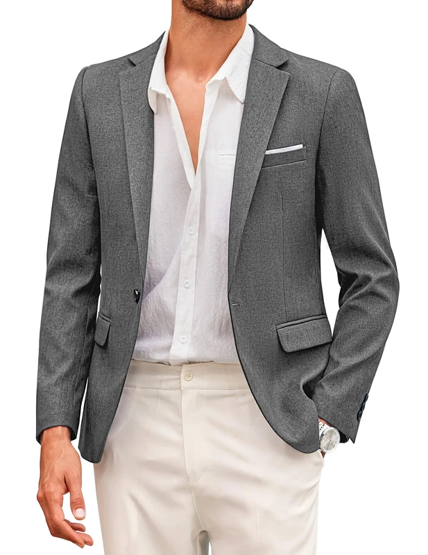 COOFANDY Mens Cotton Casual Lapel Blazer Jacket Lightweight Sport Coat Gray
