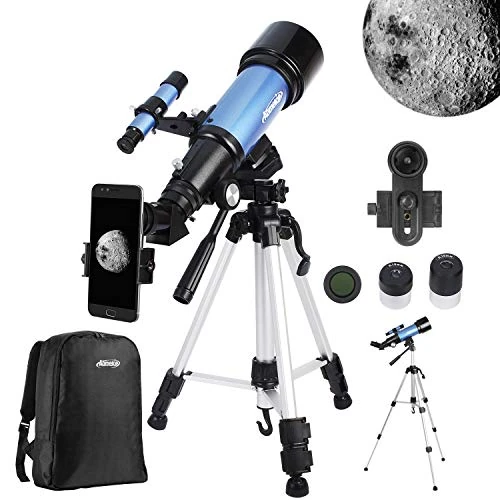 Aomekie Telescopes for Astronomy Beginners 400/70mm Telescope Beginners with 10X Phone Adapter Backpack Adjustable Tripod Moon Filter and 3X Barlow Lens as