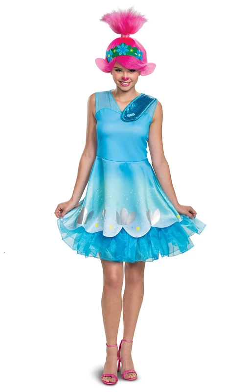 DISGUISE 105189N Poppy, Official Trolls World Tour Movie Adult Costume and Headpiece Sized, Blue, S