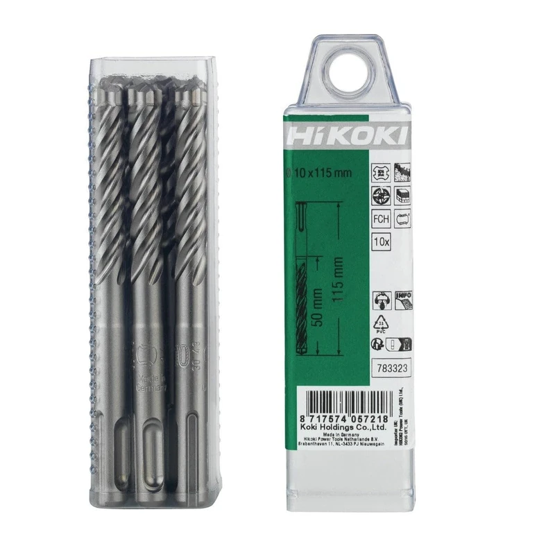 Hitachi 783325 Multi-Pack 10 SDS-Plus Drill Bits 4 Cuts Professional 10 x 210 mm Length Utility 150