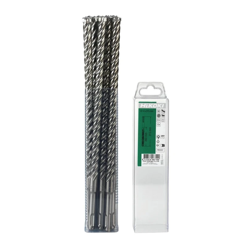 Hitachi 783327 Multi-Pack 10 SDS-Plus Drill Bits 4 Cuts Professional 10 x 310 mm Length Utility 250