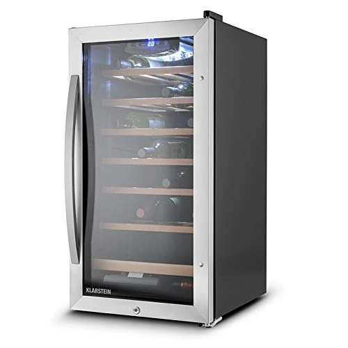 Klarstein Vivo Vino 26 - Wine Cellar, Refrigerator for Wine, Thermoelectric, 46 x 101 x 51cm, 36 Bottles, 118 l, Interior Lighting, Double Insulated Glass Door, 8 Removable Shelves, Silver