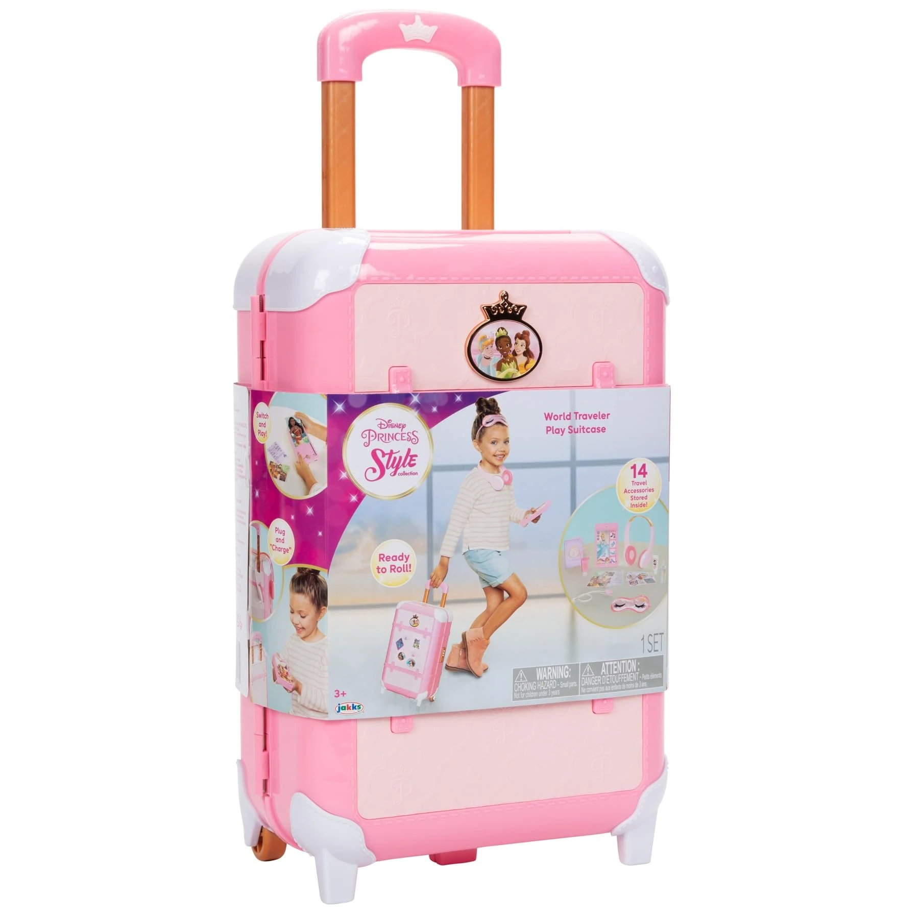 Disney Princess Travel Suitcase Play Set for Girls with Luggage Tag Style Collection, 14 Pretend Play Accessories Pieces Including Travel Passport! for Ages 3+
