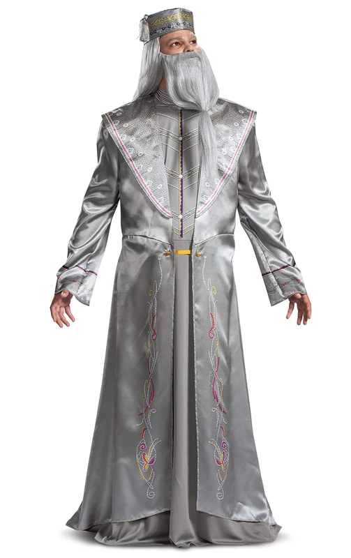 DISGUISE 107679D Dumbledore, Official Harry Potter Wizarding World Adult Costume Robe and Hat Outfit Sized, Silver, X-Large (42-46)
