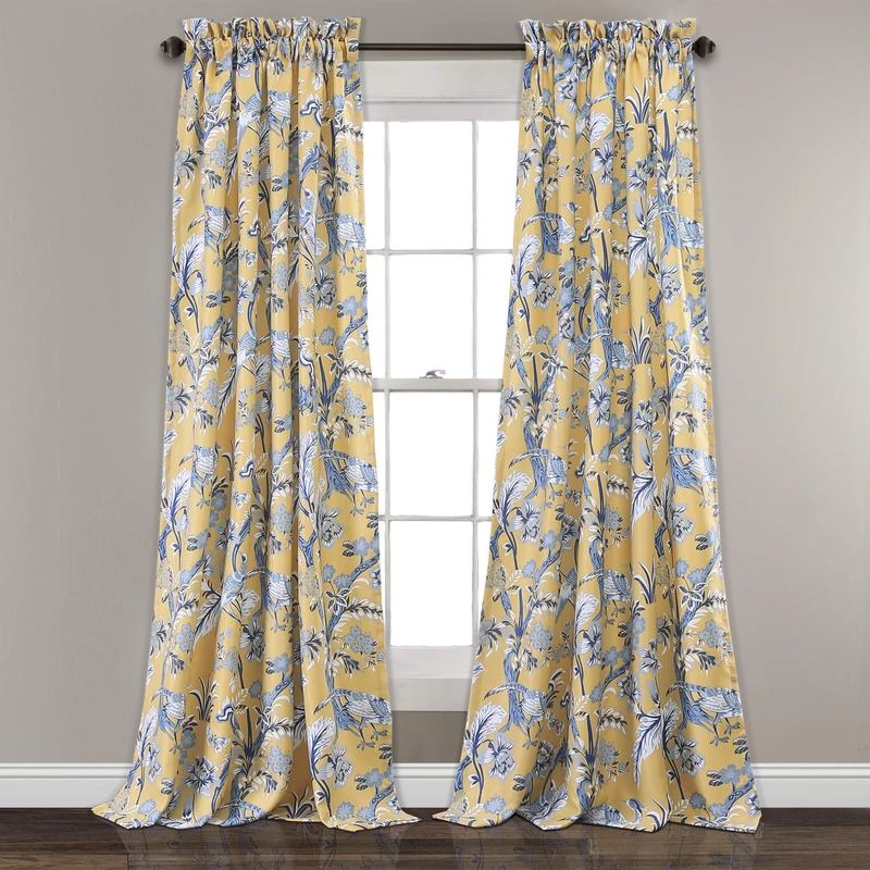 Lush Decor, Yellow Curtains Dolores Darkening Window Set for Living, Dining Room, Bedroom, 95" x 52", Blue, 95 in x 52 in Panel Pair