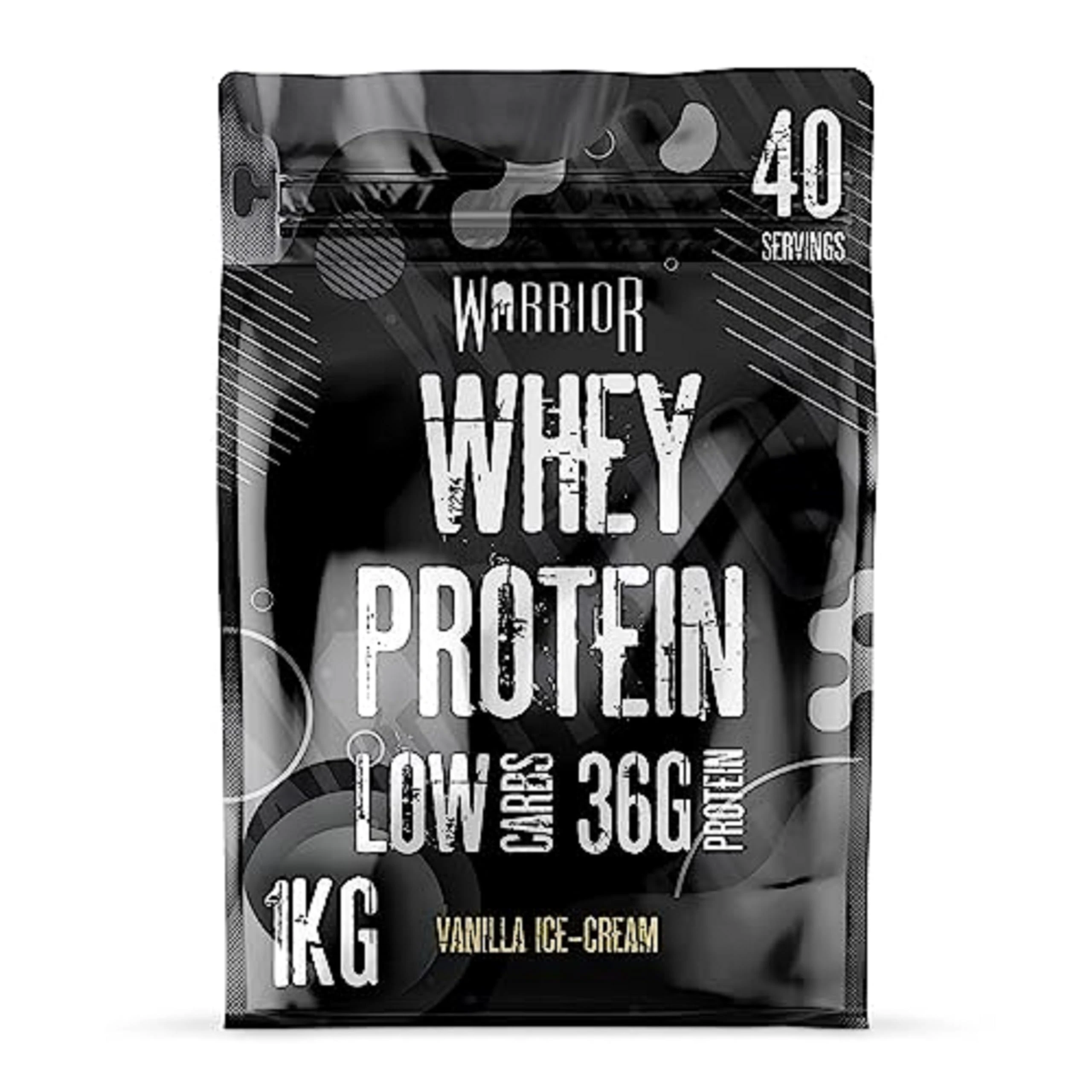 Warrior Whey Protein Powder – Up to 36g* of Protein Per Shake – Low Sugar, and Low Carbs – GMP Certified (Vanilla Ice Cream, 1kg)