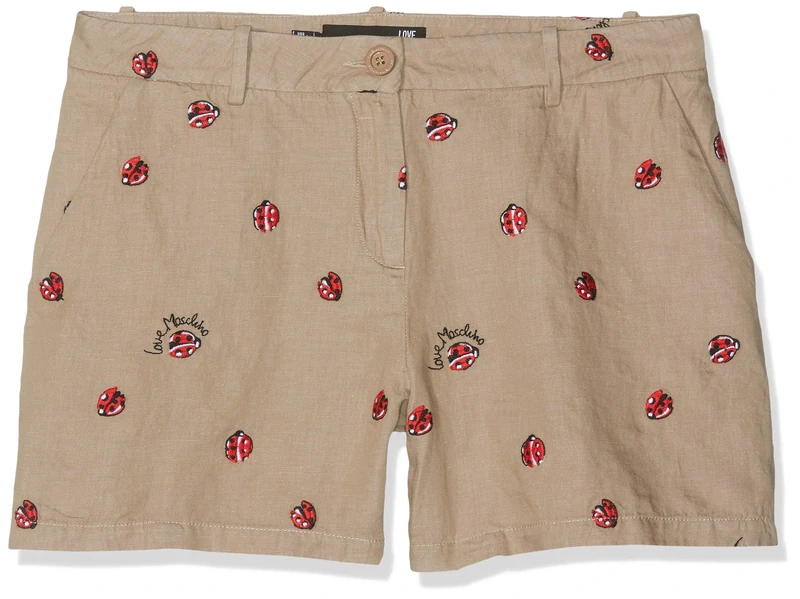Love Moschino Women's Embroidered Allover Ladybirds_Chambray Shorts Short, Beige (Beige+Embroider 8002), W31 (Manufacturer Size: 42)
