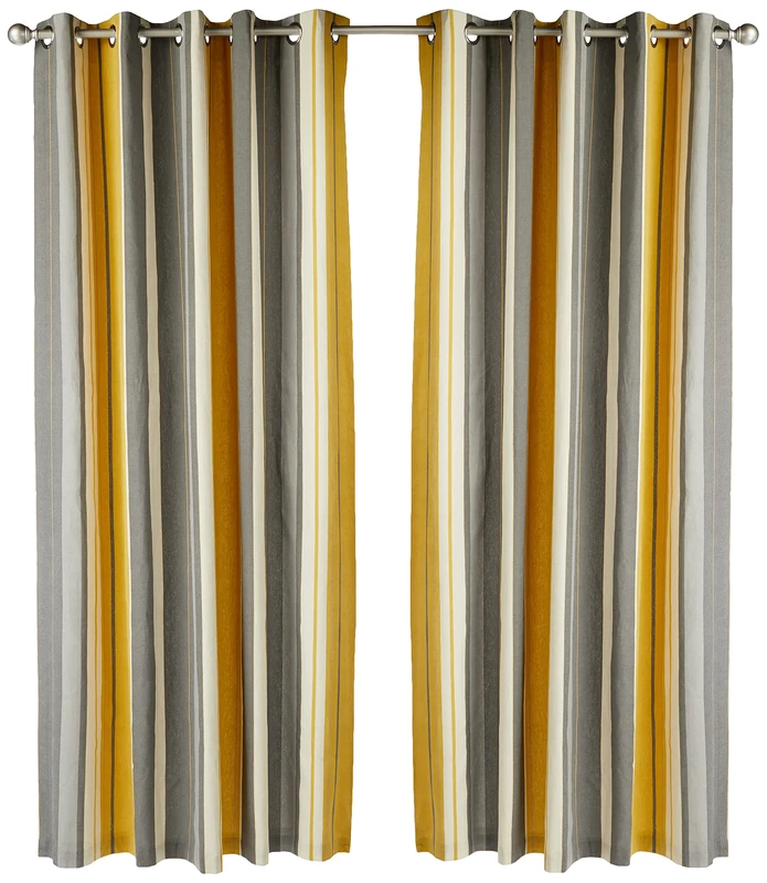 Fusion Whitworth Stripe Eyelet Lined Curtains, Ochre, 66 x 90 Inch