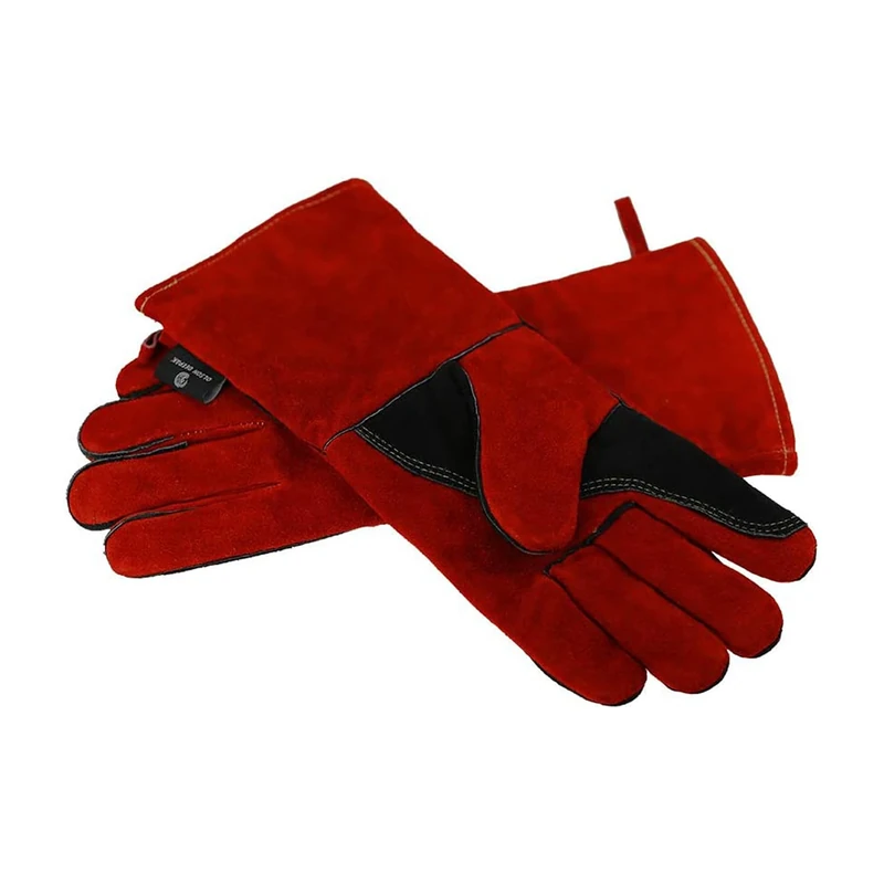 OLSON DEEPAK Leather Heavy Duty Heat Resistant Safety Gauntlet Gloves,Used for Welding,Fireplace,Oven,Woodburner,Stoves,BBQ,1pair (RED, 14")