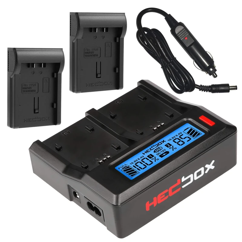 HEDBOX RP-DC50/DD54 - Dual LCD Battery Charger, for Panasonic CGA-D54, VW-VBD29, VBD78 Hedbox RP-PD56L, RP-VBD78 Battery