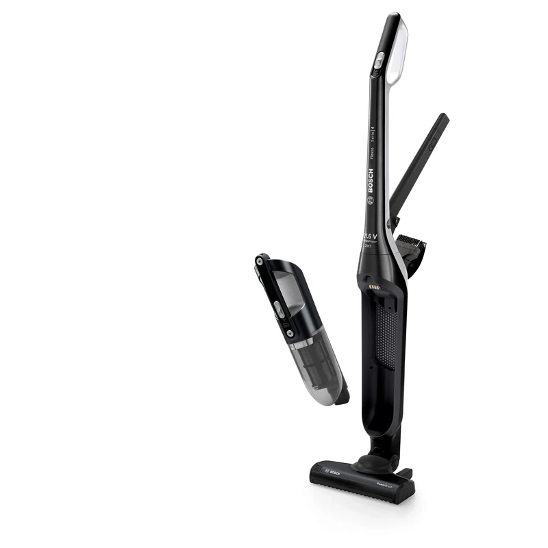 Bosch Flexxo Serie | 4 - Rechargeable 21.6 V Cordless 2 in 1 Handheld and Handstick Vacuum Cleaner with Integrated Accessories for Multiple Surfaces, in Black