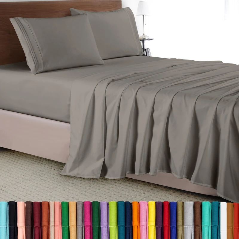 Elegant Comfort Count Egyptian Quality, Wrinkle Resistant Cool & Breathable, Easy Elastic Fitted, Microfiber, Grey, King