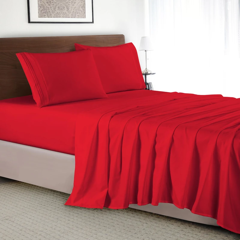 Elegant Comfort Luxury 4-Piece Bed Sheet Set - Luxury Bedding 1500 Premium Hotel Quality Microfiber, Wrinkle Resistant Cool & Breathable, Easy Elastic Fitted, Full, Red