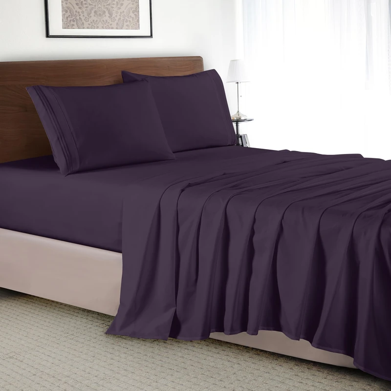 Elegant Comfort Count Egyptian Quality, Wrinkle Resistant Cool & Breathable, Easy Elastic Fitted, Microfiber, Plum-Purple, King