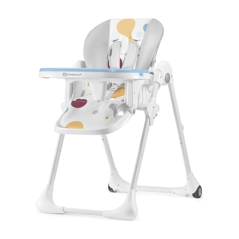 Kinderkraft Yummy Foldable Baby high Chair, 7 Height Levels, Reclining backrest, Adjustable footrest, Double Tray, Easy-Clean eco-Leather Cover, 5-Point Harness, Compact Storage, Multi-Coloured