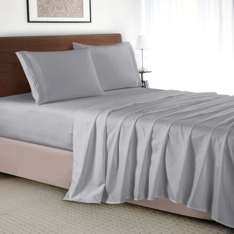 Elegant Comfort Luxury 4-Piece Bed Sheet Set - Luxury Bedding 1500 Thread Count Egyptian Quality Microfiber, Wrinkle Resistant Cool & Breathable, Easy Elastic Fitted, Queen, Silver Grey