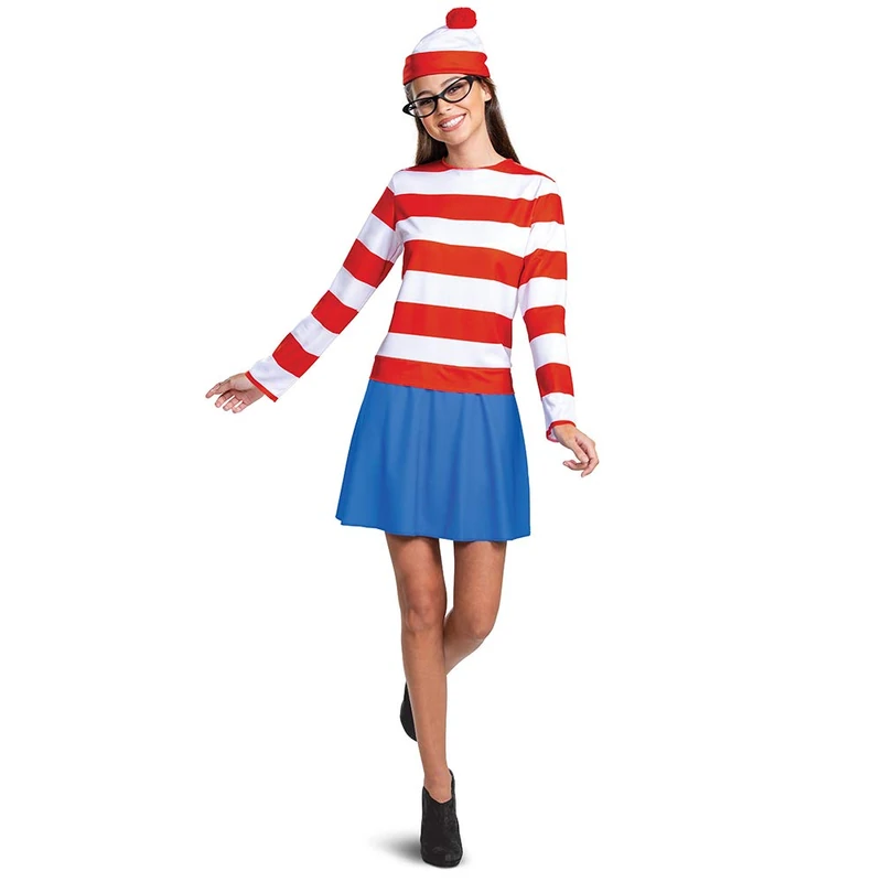 DISGUISE 119489N Wheres Waldo Halloween, Official Adult Wenda Costume Set with Shirt and Skirt Outfit Sized, Striped, Multicolored, S - Image 1