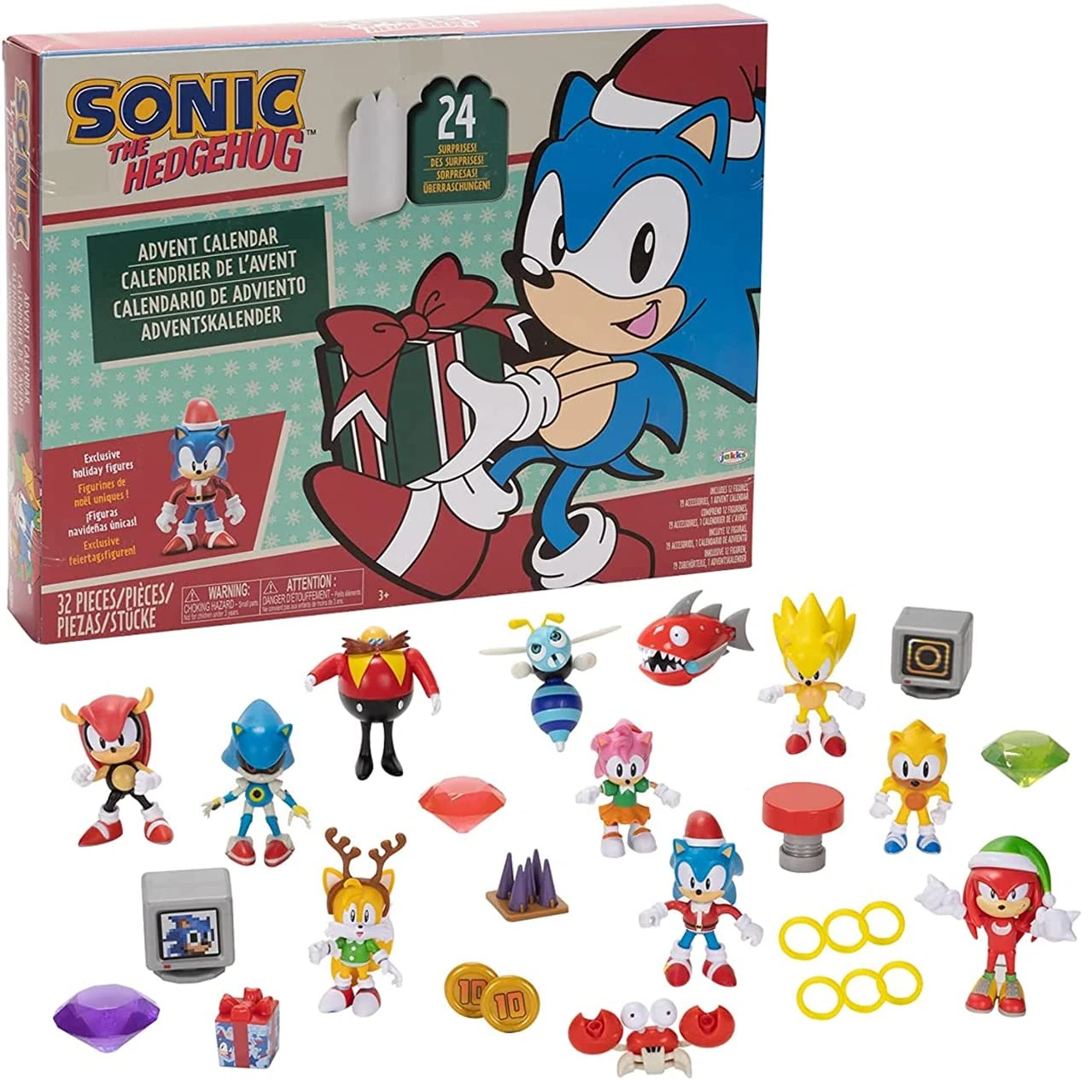 Sonic The Hedgehog Advent Calendar Holiday 2024 by JAKKS Pacific, 24 Days of Surprises with Mystery Characters and Accessories! Approx. 3.8cm Scale Figures, Great Gift For Kids and Collectors