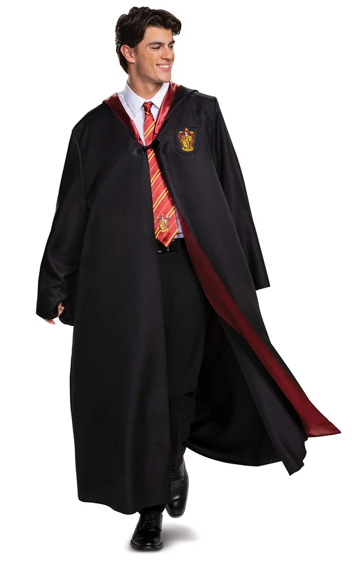 DISGUISE 107969D Harry Potter, Deluxe Wizarding World Hogwarts House Themed Robes for Adults, Dress Up Costume Accessory Gryffindor Outerwear, Black & Red, XL (42-46)