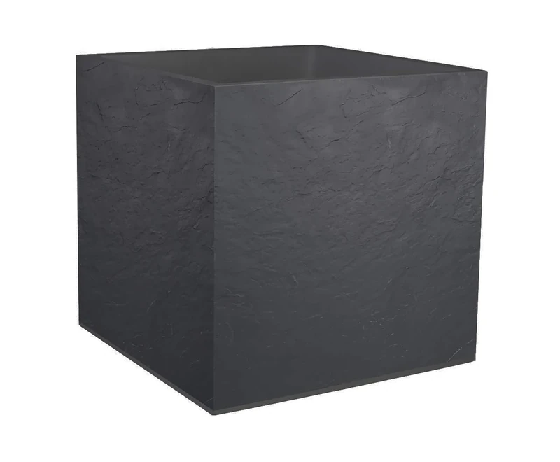 EDA - Square Pot 50 cm Volcania 57 L - Imitation Stone Decor - Double Wall - Water Retention Area - 49.5 x 49.5 x 49.5 cm - Charcoal Grey
