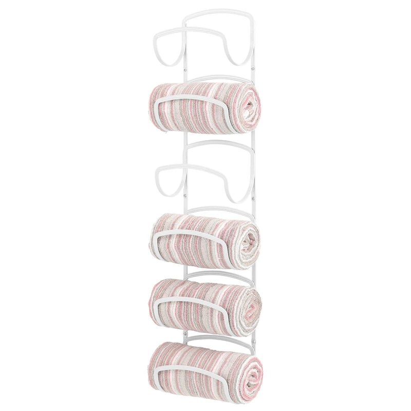 mDesign Metal Towel Shelves – Towel Rack for The Bathroom with 6 Compartments – Practical Bathroom Accessories for Both Large and Small Towels – White