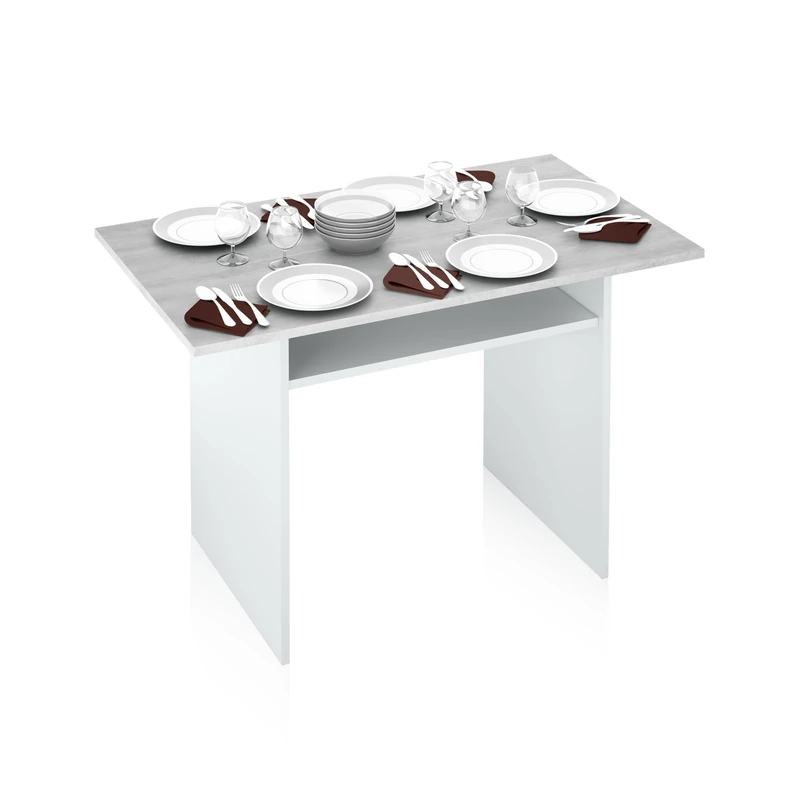 Habitdesign Folding Console Table, Side or Kitchen Table, Tavolo Model, Artic White and Cement Grey Finish, Dimensions: 120 cm (W) x 73.5 cm (H) x 70 cm (D)