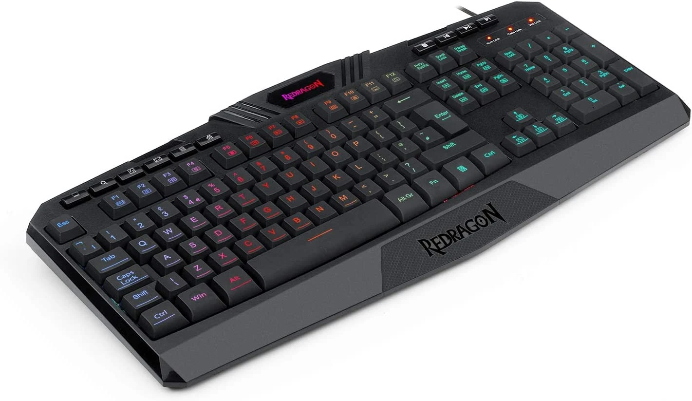 Redragon K503 Gaming Keyboard, RGB LED Backlit Wired, Multimedia Keys, Silent Membrane Keyboard with Wrist Rest for Windows PC Games (UK QWERTY)
