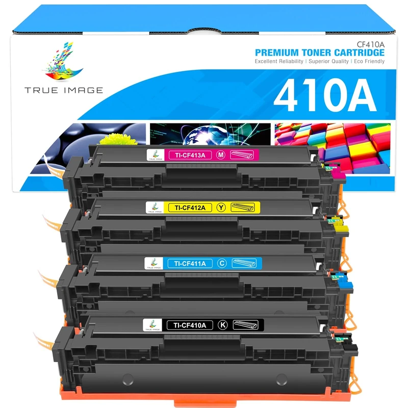 TRUE IMAGE 4 Pack Toner Cartridge Replacement for HP 410A CF410A 410X CF410X Laserjet Pro MFP M477fdw M477fdn M377dw M452nw M452dn M477fnw (Black, Cyan, Yellow, Magenta)