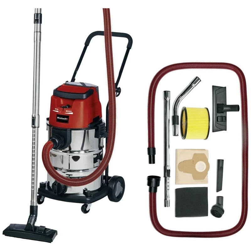 Einhell Cordless Wet and Dry Vacuum Cleaner 36V Power X-Change, 30L Heavy-Duty Stainless Steel Tank, 2.5M Hose, Blow Function Without Battery TC-VC 36/30 Li S Solo