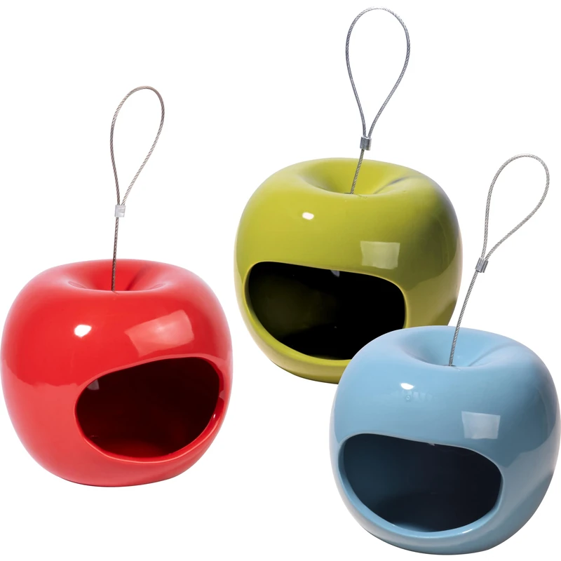 Luxus-Vogelhaus Elegant 10100e Designer Feeding Dispenser in Apple Shape Set of 3 Feeding Stations in Three Colours Diameter 14 x 12 cm Ceramic