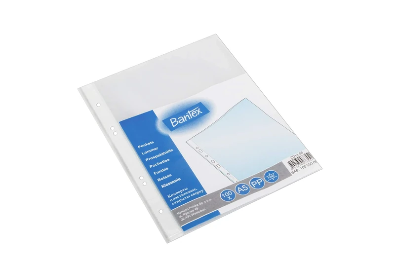 BANTEX 100550094 A5 Grained Polypropylene Film 50 Microns 20 Packs of 100 Document Sleeves