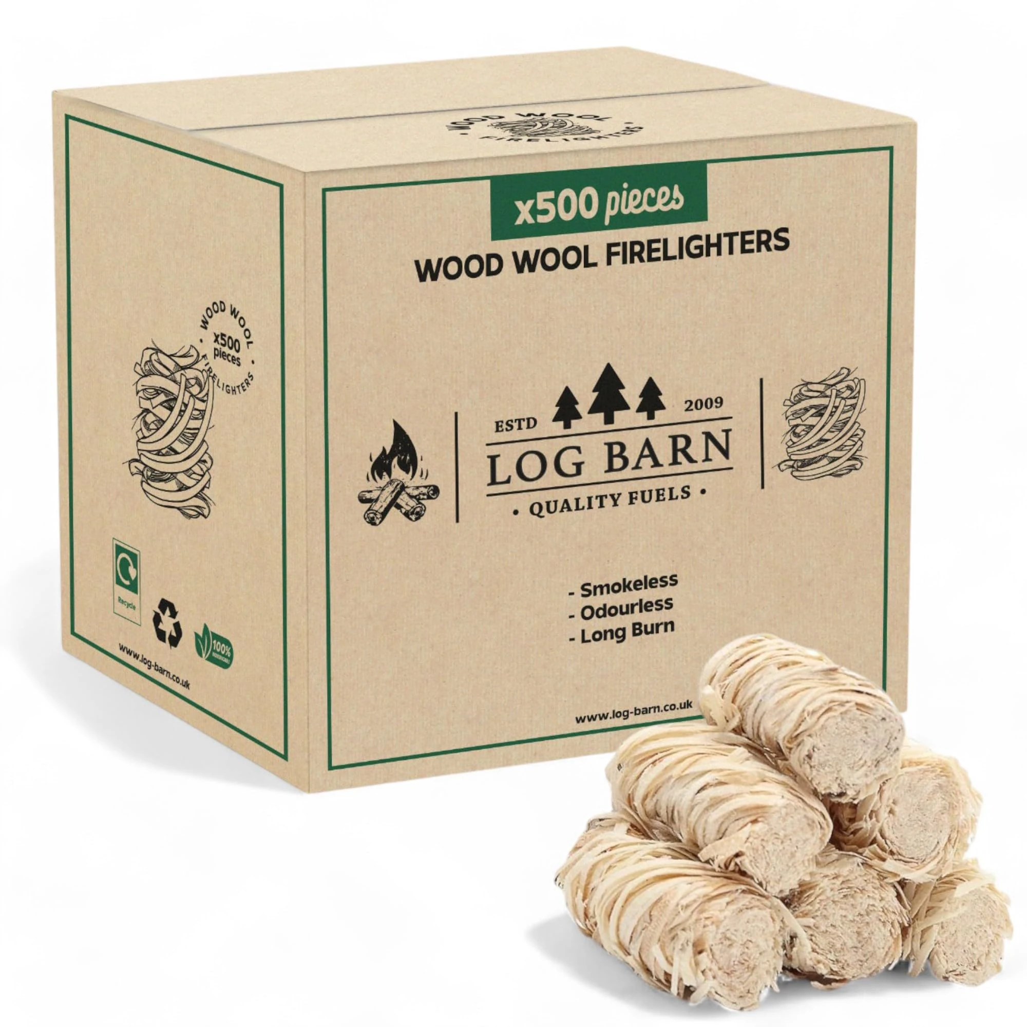 Log Barn Natural Firelighters (Box of 500). Natural Fire Lighters for Wood Burners, Pizza Ovens, Open Fires. BBQ Lighters, Fire Starters for Log Burners – Genuine Log Barn Fire Wood & Eco Firelighters