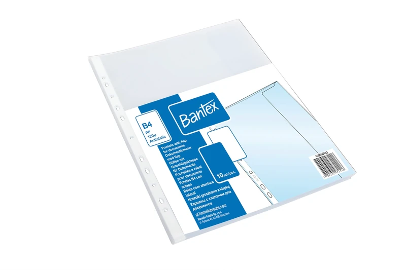BANTEX 100550133 A4 Maxi with Flap Polypropylene Film Grained 120 Micron 30 Packs of 10 Document Sleeves Each