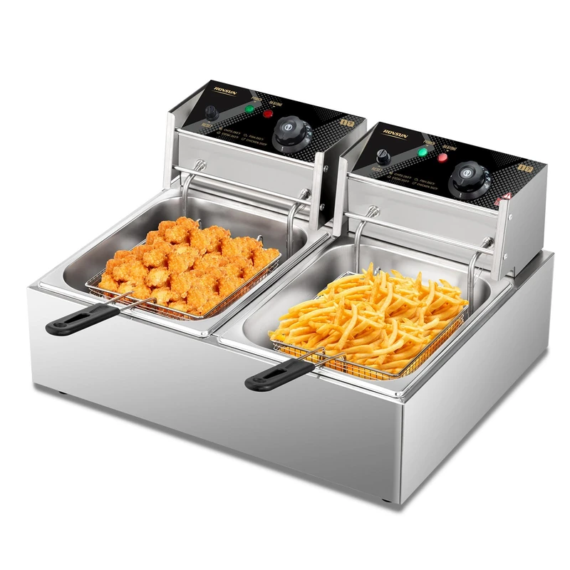 Electric Deep Fryer with Basket & Lid, Countertop Kitchen Frying Machine, Stainless Steel French Fryer for Turkey, French Fries, Donuts12L