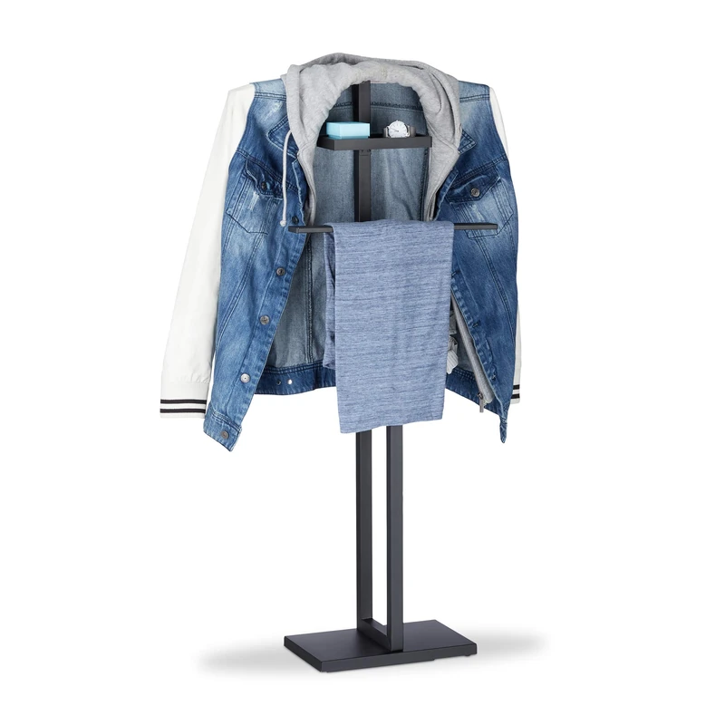 Relaxdays Clothes Valet Stand, Garment Rack with Clothes Hanger and Pants Rail, HxWxD 112x52.5x20 cm, Black